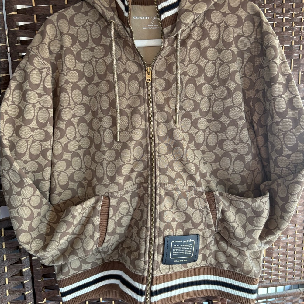 SOLD Coach Tan Monogram Zip-Up Jacket